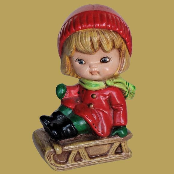 Vintage 1978 "Slippin and Slidin" Holiday Sledding Children Figurines - Picture 5 of 8
